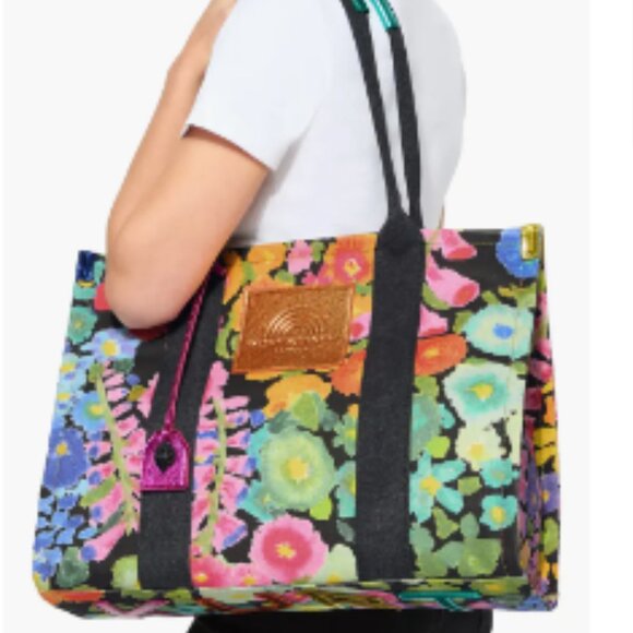 Kurt Geiger London LARGE SOUTHBANK TOTE BAG Floral Metallic Leather Accent - Picture 2 of 8